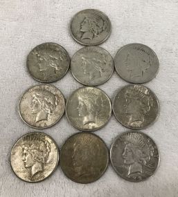 Ten Peace Liberty Silver Dollars