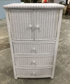 White Painted Wicker Chest of Drawers