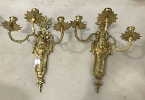 Pair of Vintage Brass Wall Candle Sconces
