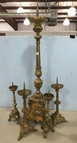 Antique Brass Ornate Religious Gothic Church Altar Candle Holders