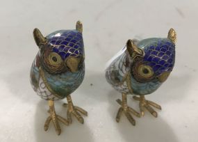 Two Small Cloisonné Owl Figurines