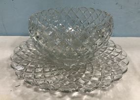 Large Pressed Glass Punch Bowl and Platform