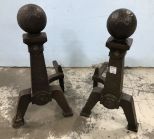 Antique Iron Cannon Ball Andirons