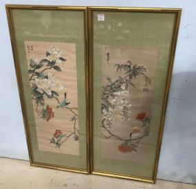 Pair of Hand Painted Oriental Framed Panels