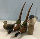 Blue Sky Carvers Decorative Wood Pheasants, Wood Carved Bird on Stump