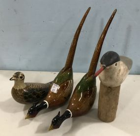 Blue Sky Carvers Decorative Wood Pheasants, Wood Carved Bird on Stump