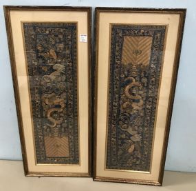 Pair of Oriental Silk Panels Framed
