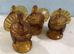 Four Vintage Amber Turkey Candy Dishes