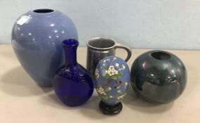 Glass Turquoise Vase, Blue Glass Vase, Signed Vase, Cloisonn� Egg
