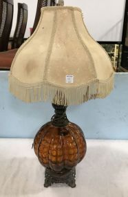 Vintage Amber Art Glass Table Lamp