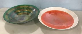 Two Large Art Glass Center Piece Bowls
