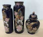 Kutani Japanese Cobalt Porcelain Vases