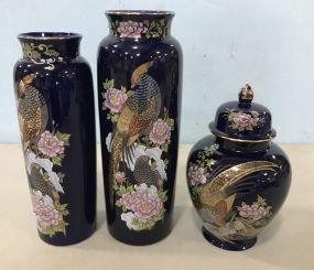 Kutani Japanese Cobalt Porcelain Vases