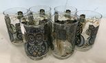 Six Owl Painted Glass Tumblers