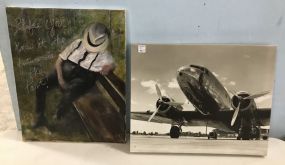 Painting signed Kat, and Airplane Print