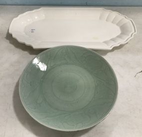 White Ceramic Large Tray and Oriental Style Charger