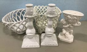 Ceramic White Baskets and Cornucopia Vase
