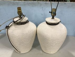 Two White Stucco Style Vase Lamps