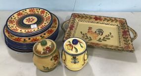 Libbey Dinnerware, Rooster Tray, and Spice Containers