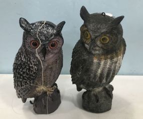 Two Plastic Owl Decoys