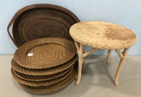6 Woven Plate Chargers, Serving Tray, and Small Fragile Table