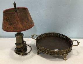Small Brass Desk Lamp and Brass Footed Stand