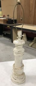 Wood Distressed Painted Column Lamp