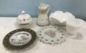 Milk Glass Pitcher, Footed Bowl, Collectible Plates, Covered Dish, Cup