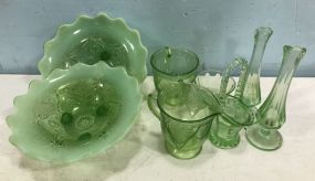 Group of Green Depression Glass Pieces