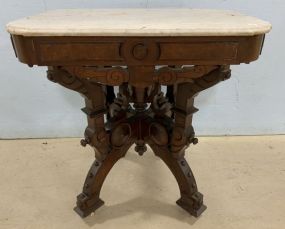 Antique Victorian Walnut Marble Top Parlor Table