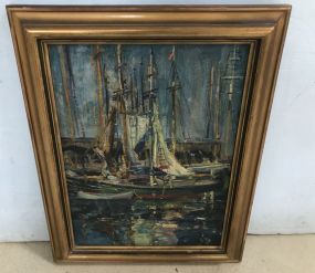 Oil Painting of Sail Boats On Board