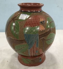 Nicaragua Pottery Red Clay Etched Vase with Vase Stand