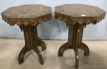 Pair of Syrian Wunderlay Inlaid Pedestal Side Tables