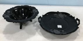 L E Smith Black Footed Bowl and Serving Dish