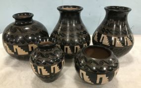 Five Hand Made Nicarague Pottery Vases by Nicaya