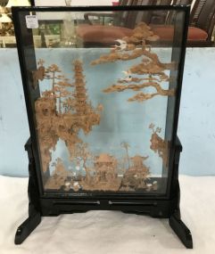 Chinese Cork Carving Art Table Screen