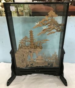 Chinese Cork Carving Art Table Screen
