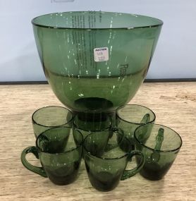 Green Glass Punch Set
