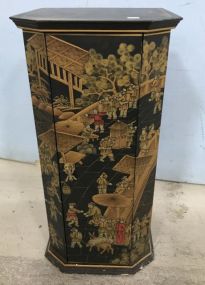 Black Lacquer Oriental Single Door Plant Stand