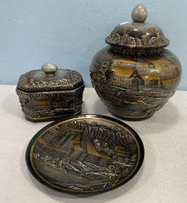 Decorative Chinese Urn, Charger, and Container