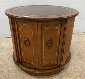 Vintage Round Leather Top Commode Table