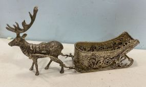 Decorative Metal Reindeer Sled and Decorative Container