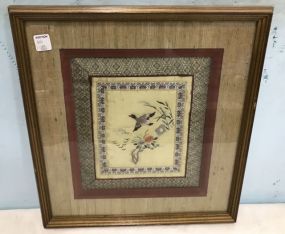 Framed Silk Tapestry of Birds