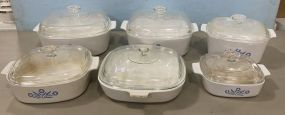 Six White Corning Ware Cook Ware