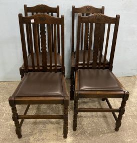 Four Vintage English Oak Side Chairs