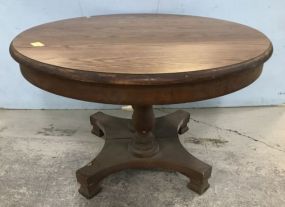 Round Oak Finish Pedestal Dining Table