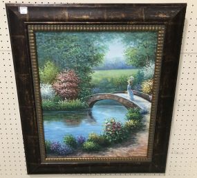 Oil Painting Landscape of Lady  on Bridge by Badall