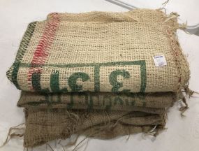 Four Vintage Burlap Coffee Sacks