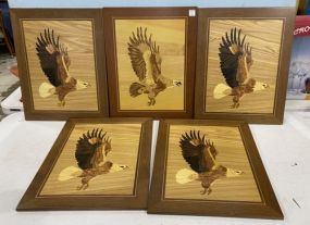 Four Inlaid Wood Eagle Wall Plaques