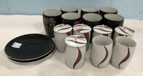 Group of Oriental Style Cups, Plates, and Containers